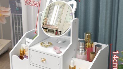 #27100 Desktop skincare product storage rack drawer(round mirror)